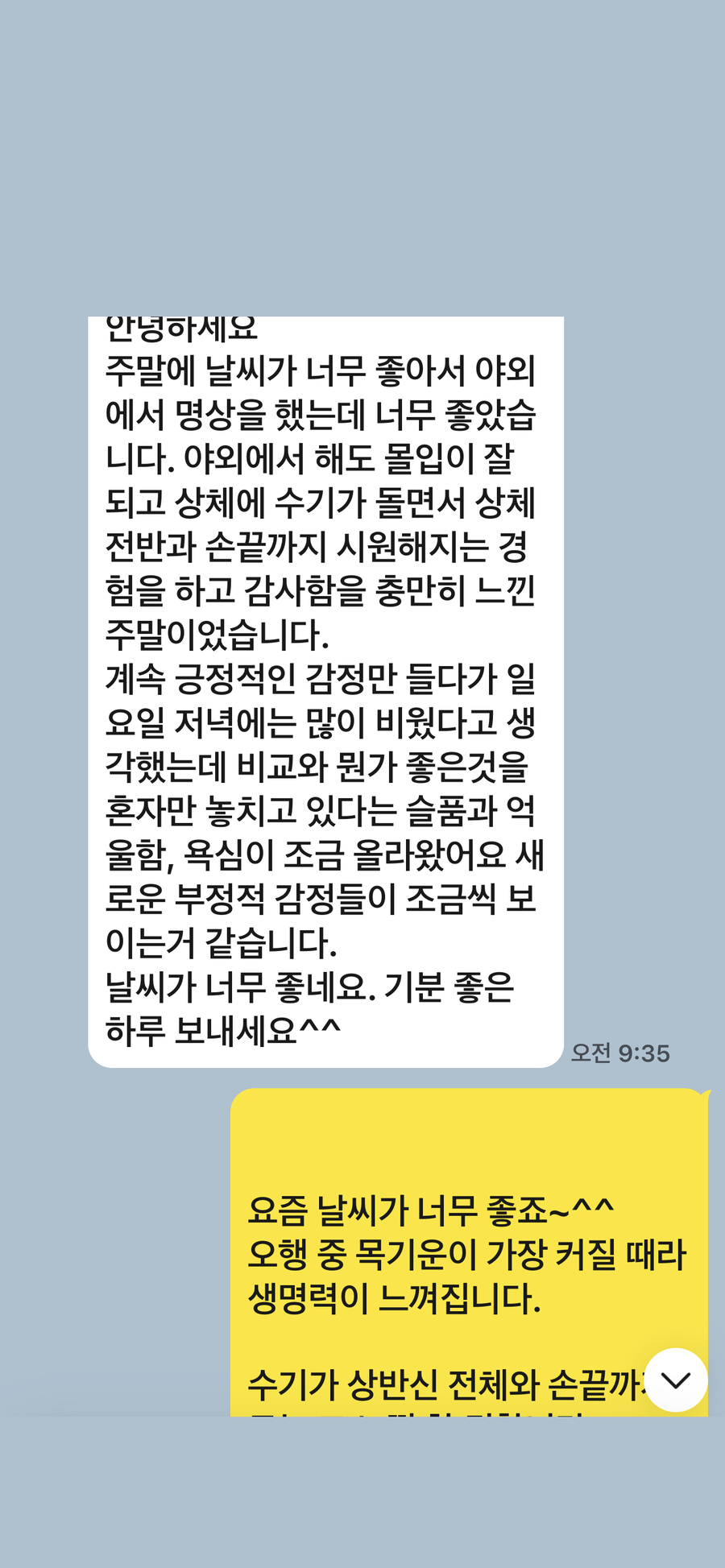 회원 수련 일지와 지도자의 답